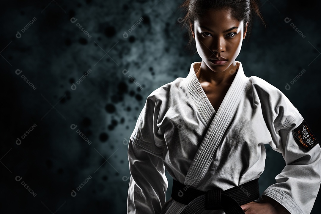 Mulher com kimono roupa apropriada para Karate