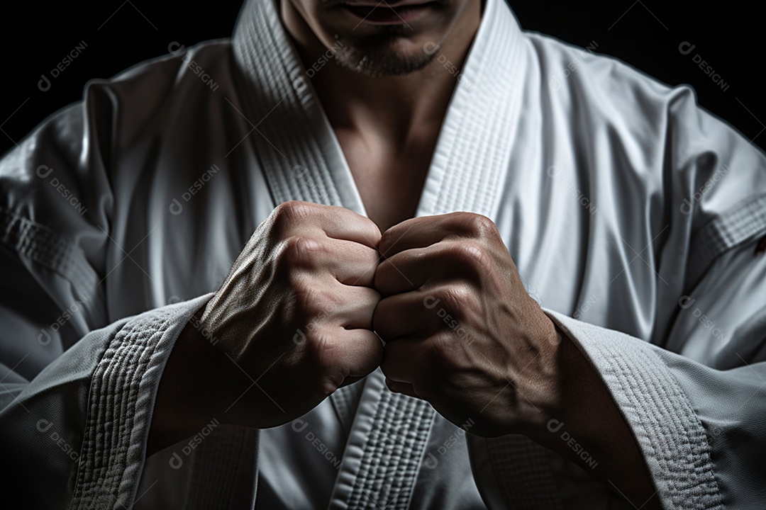 Homem com kimono roupa apropriada para Karate