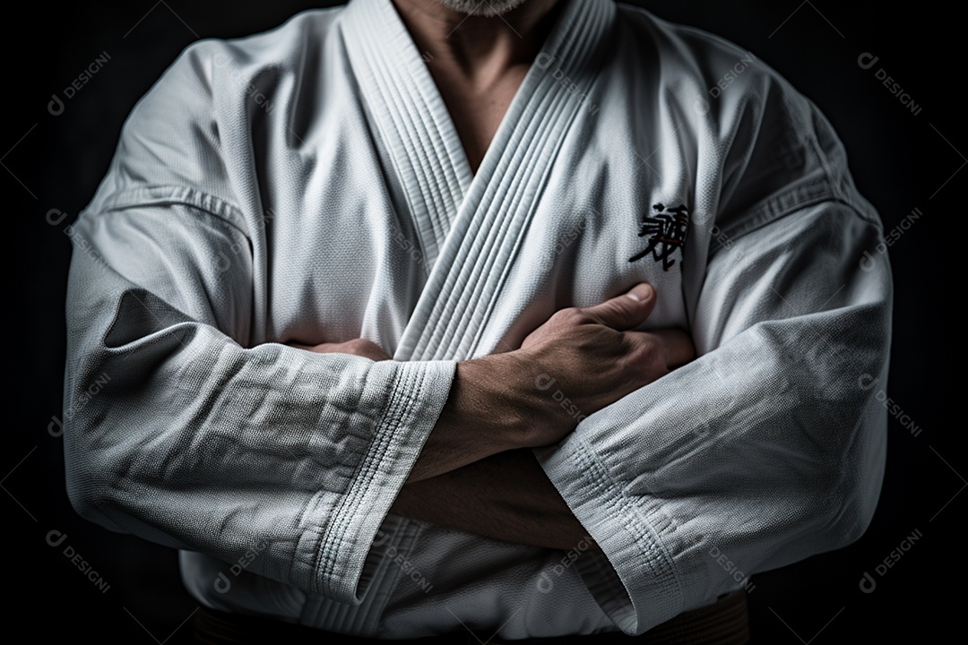Homem com kimono roupa apropriada para Karate