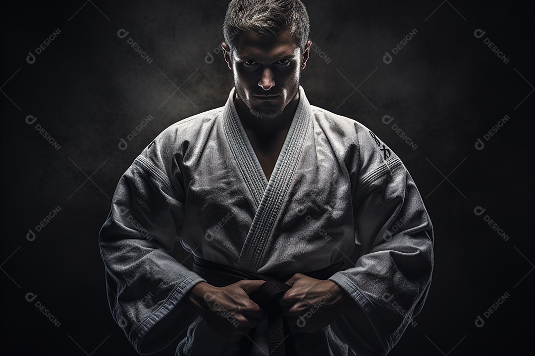 Homem com kimono roupa apropriada para Karate