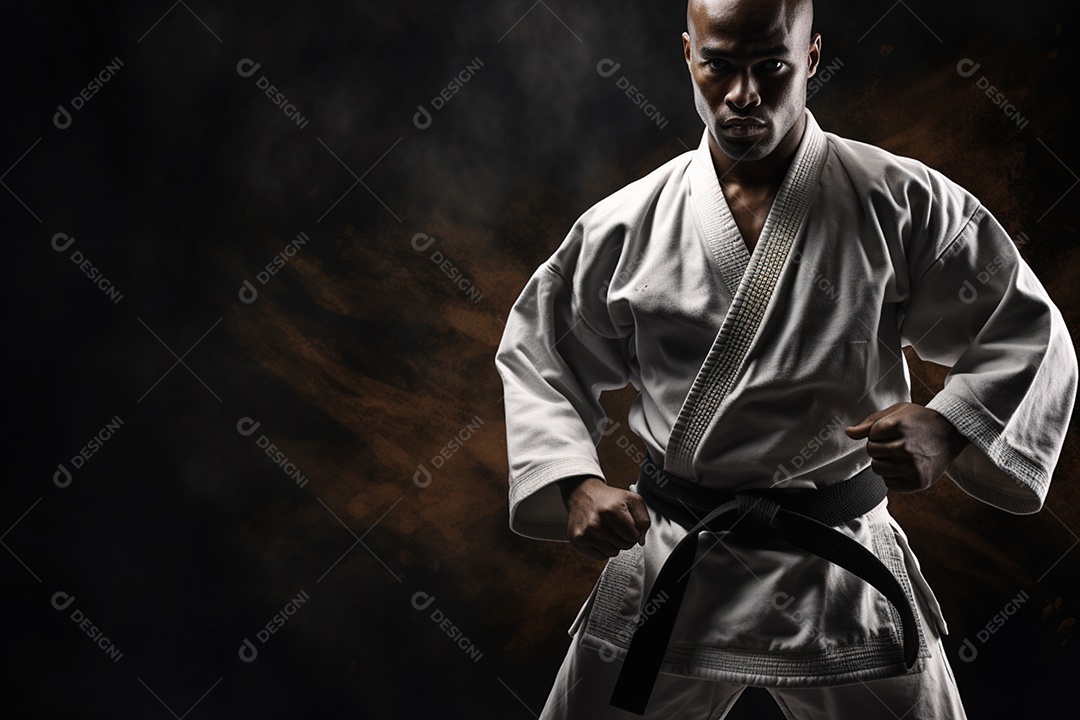 Homem com kimono roupa apropriada para Karate