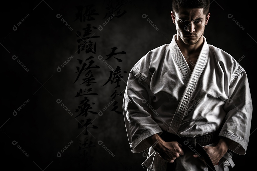 Homem com kimono roupa apropriada para Karate