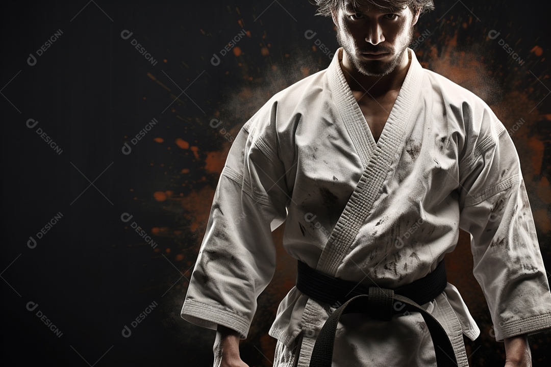 Homem com kimono roupa apropriada para Karate