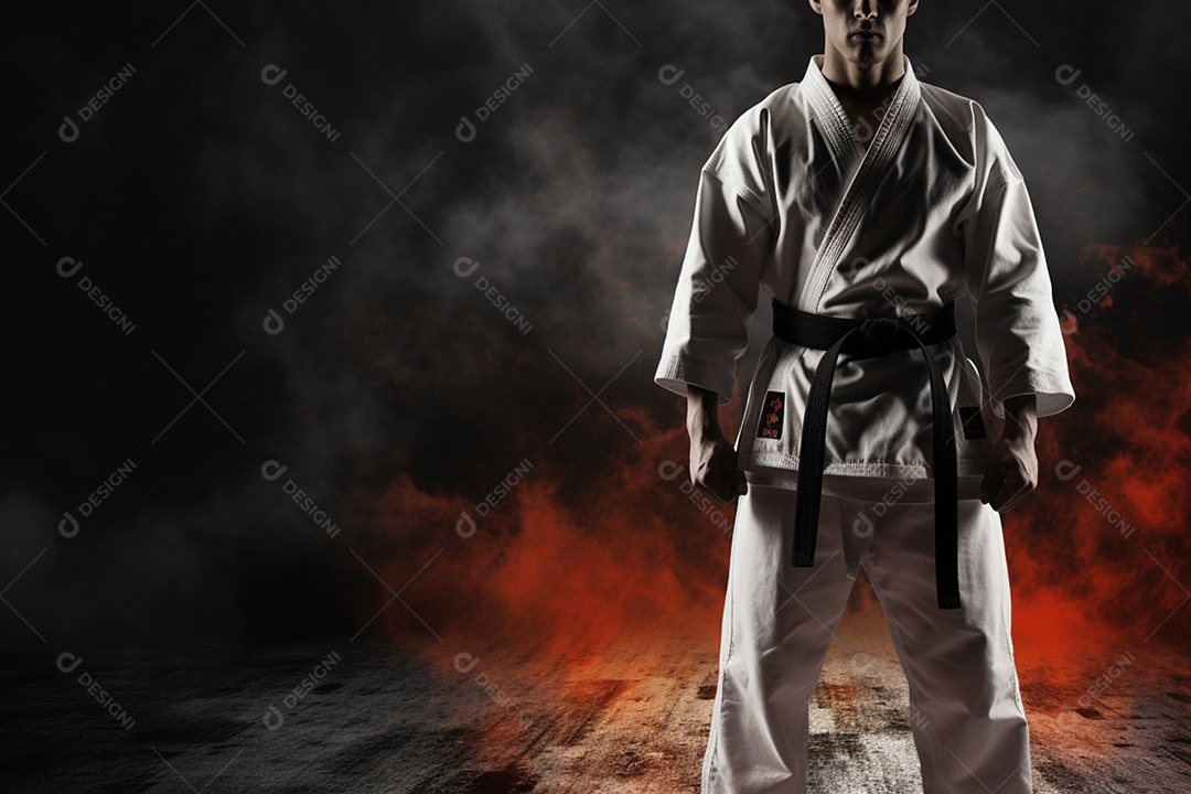 Homem com kimono roupa apropriada para Karate