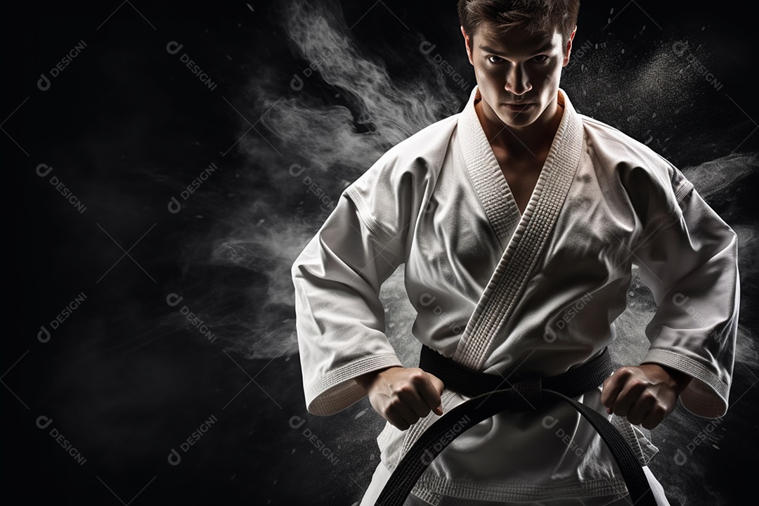 Homem com kimono roupa apropriada para Karate