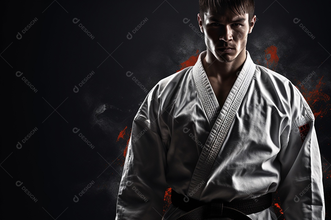 Homem com kimono roupa apropriada para Karate