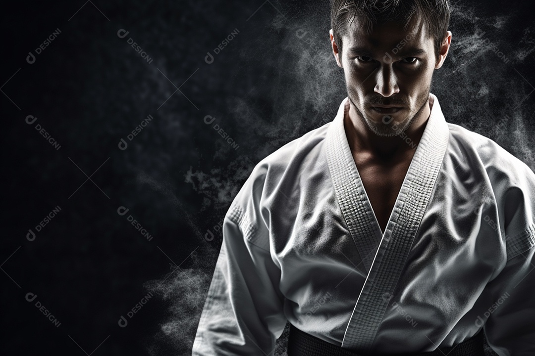 Homem com kimono roupa apropriada para Karate