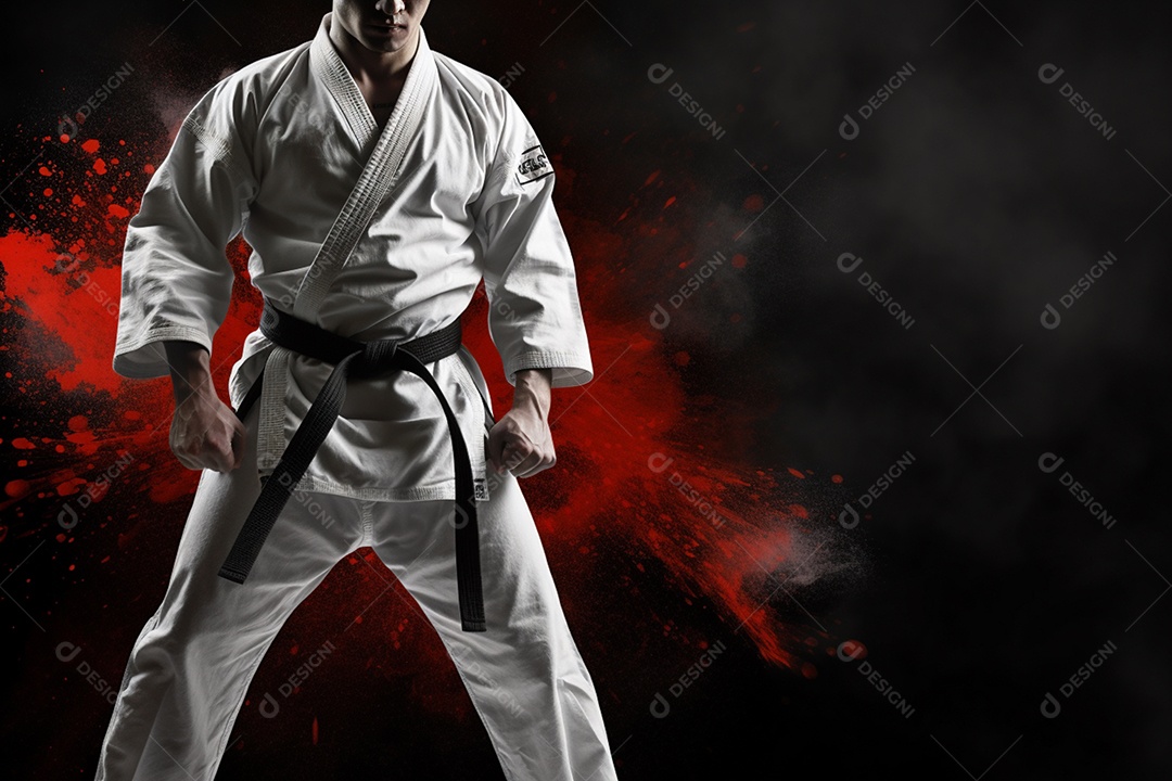 Homem com kimono roupa apropriada para Karate