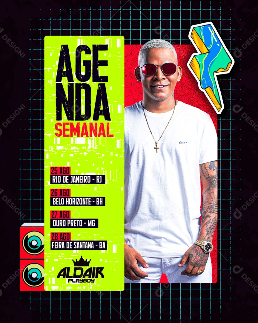 Social Media Flyer Feed Agenda Semanal Aldair Play Boy PSD Editável