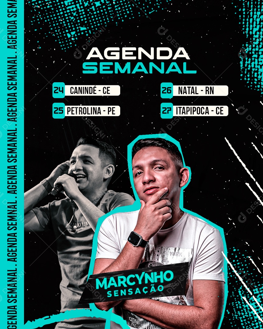 Social Media Flyer Feed Agenda Semanal Marcynho Sensação PSD Editável