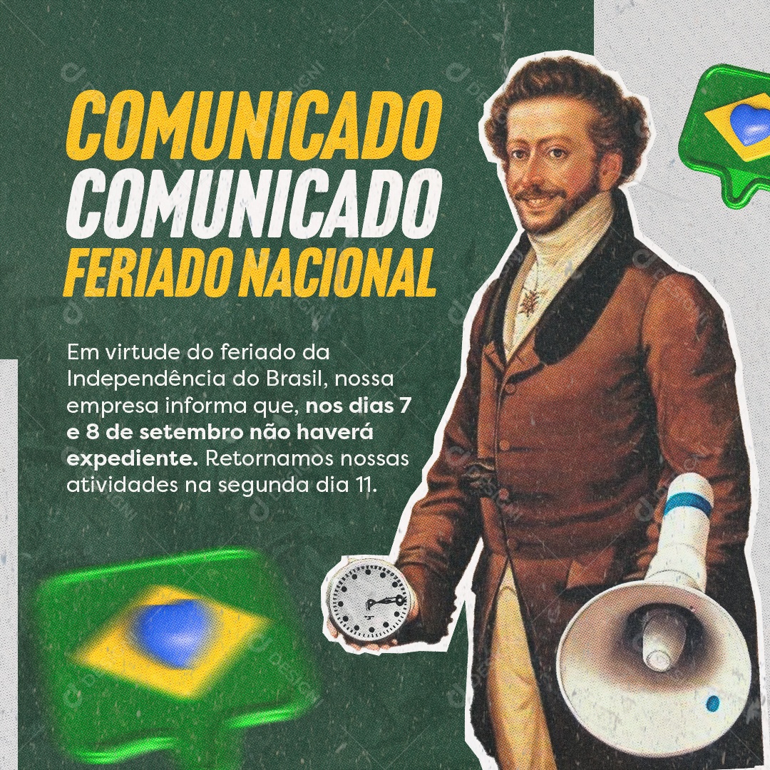 Social Media Comunicado Feriado Nacional Independência Do Brasil PSD Editável