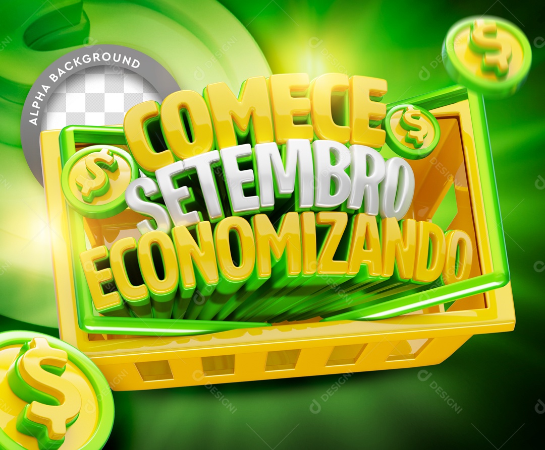 Selo 3D Comece Setembro Economizando Para Composição PSD