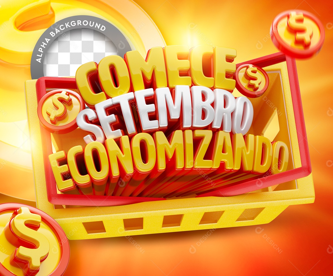 Selo 3D Comece Setembro Economizando Para Composição PSD