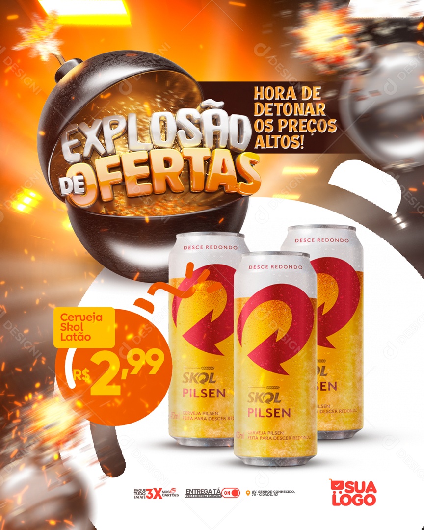 Social Media Feed Explosão De Ofertas Cerveja Skol PSD Editável