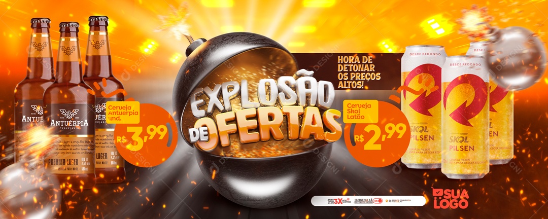 Social Media Banner Explosion of Offers Detonate Prices Editable PSD