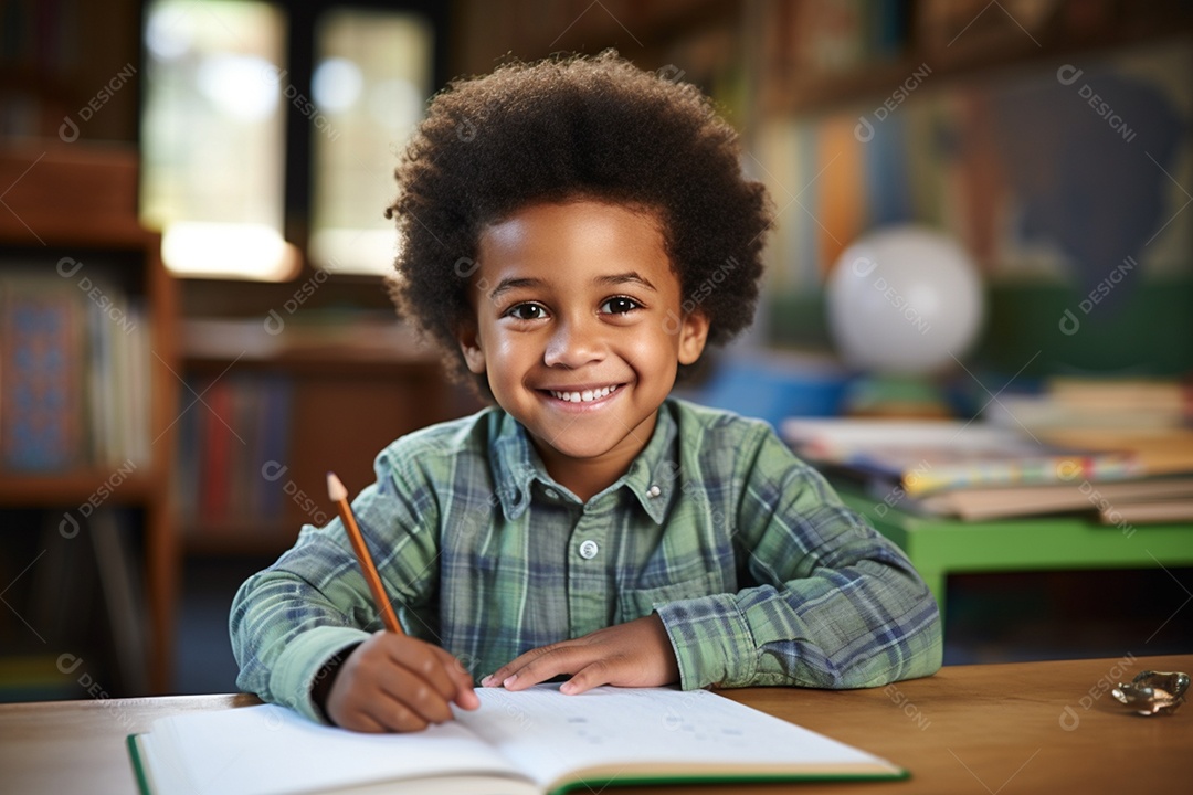 Lindo menino estudante sorridente