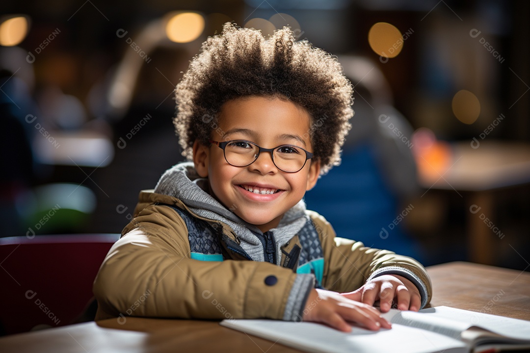 Lindo menino estudante sorridente