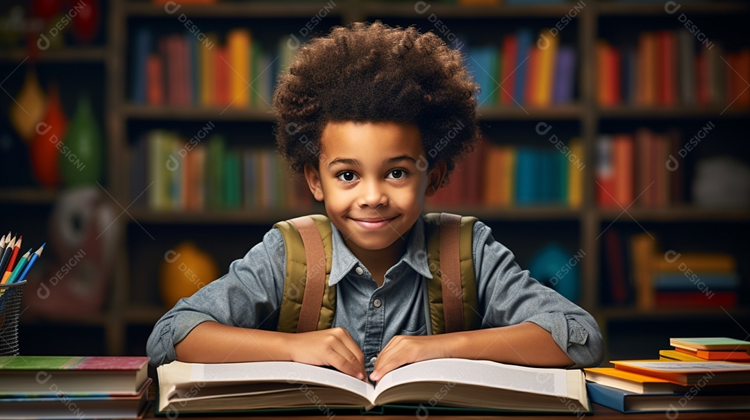 Lindo menino estudante sorridente