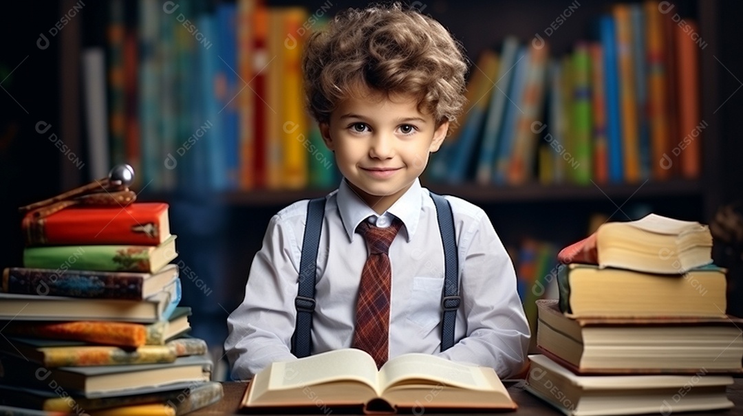 Lindo menino estudante sorridente