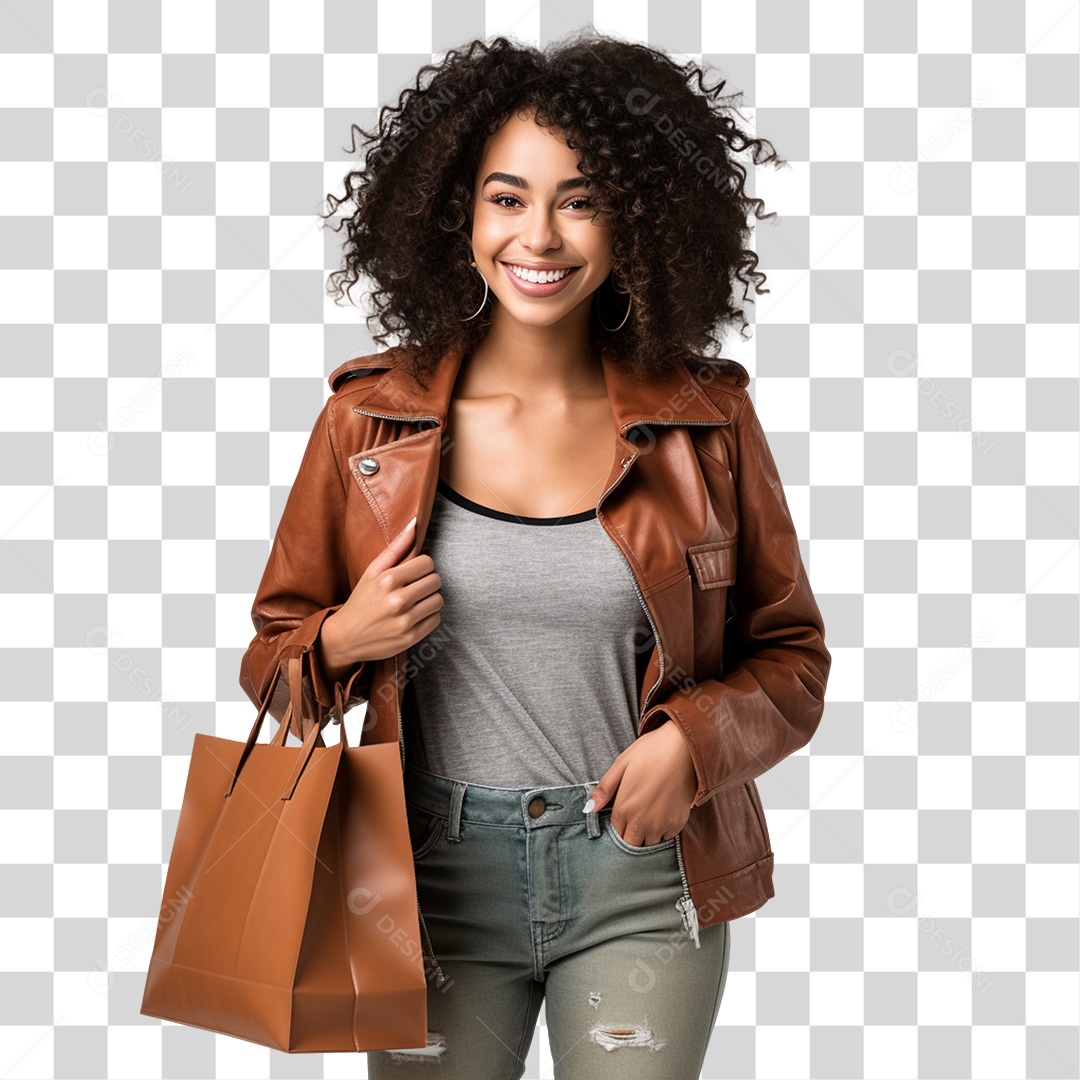 Mulher de Jaqueta Marrom PNG Transparente