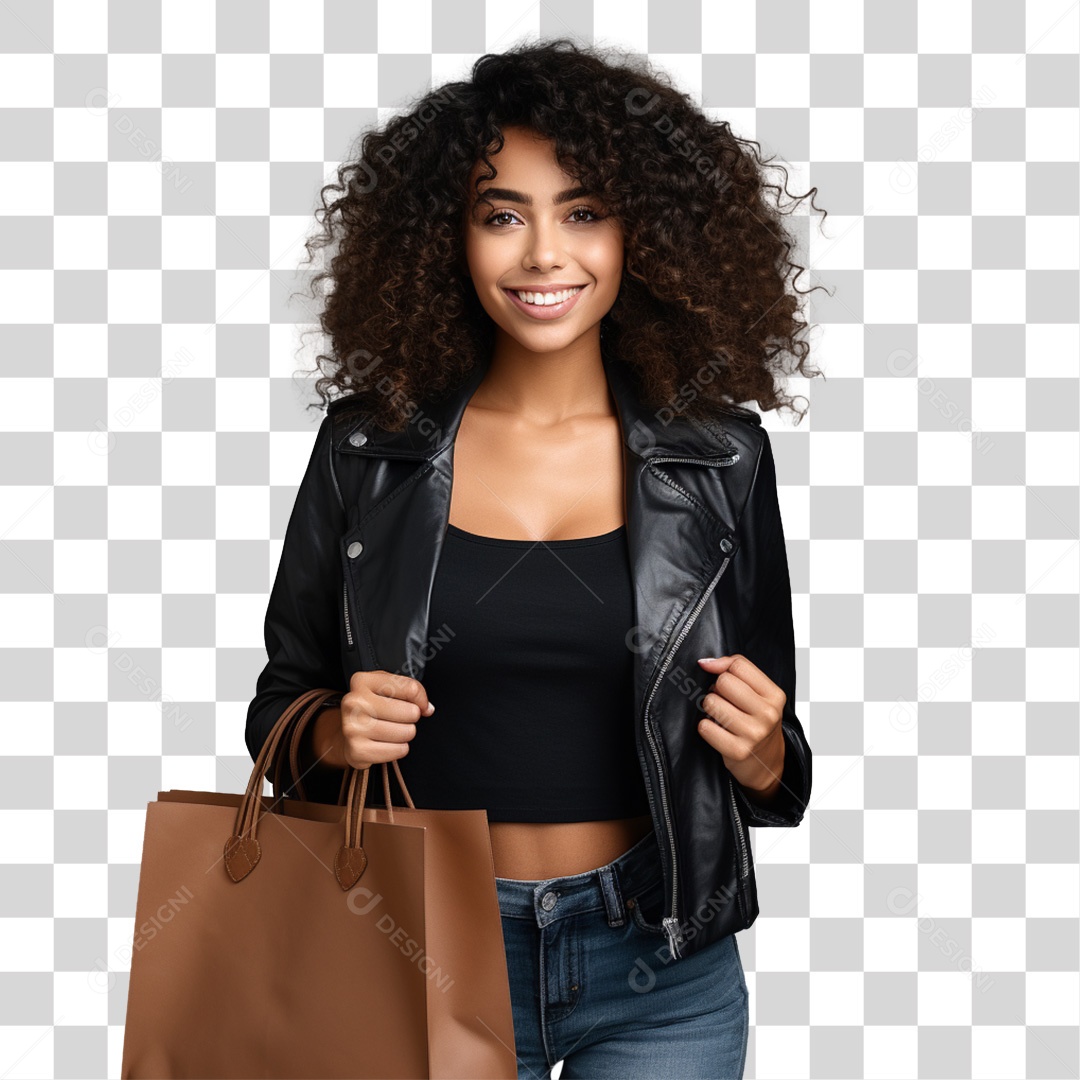 Mulher de Jaqueta Preta PNG Transparente