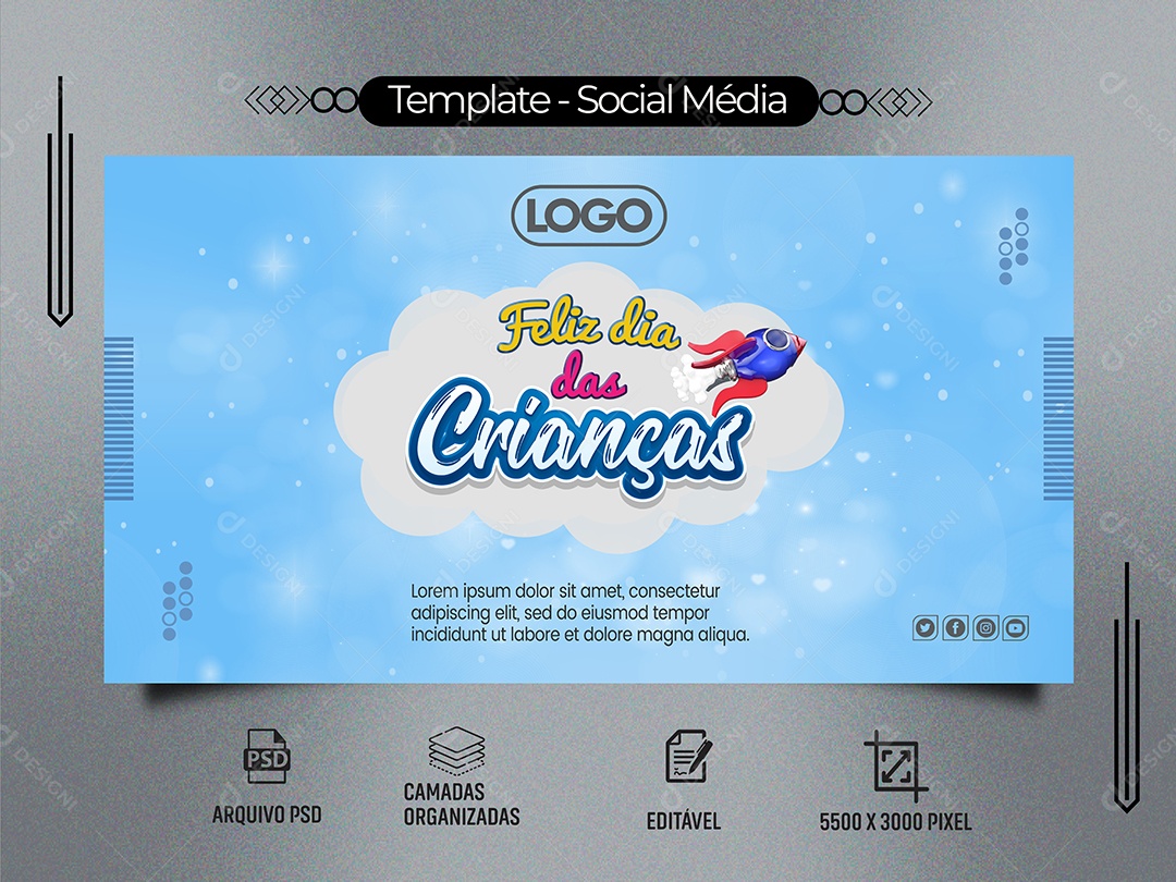 Banner Feliz Dia Das Crianças Social Media PSD Editável
