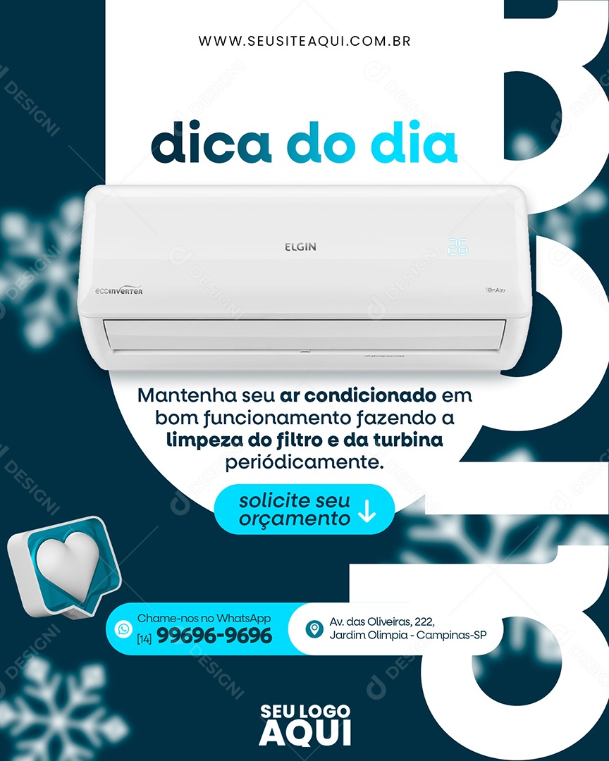 Ar Condicionado Dica do Dia Solicite seu Orçamento Social Media PSD Editável