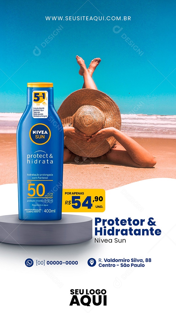 Story Farmácia Protetor & Hidratante Nivea Sun Social Media PSD Editável