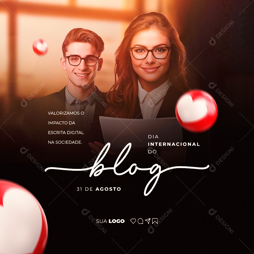 Dia Internacional Do Blog Valorizando o Impacto da Escrita Digital na Sociedade Social Media PSD Editável