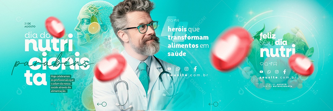 Carrossel Dia Do Nutricionista Parabéns Heróis que Transformam Alimentos em Saúde Social Media PSD Editável