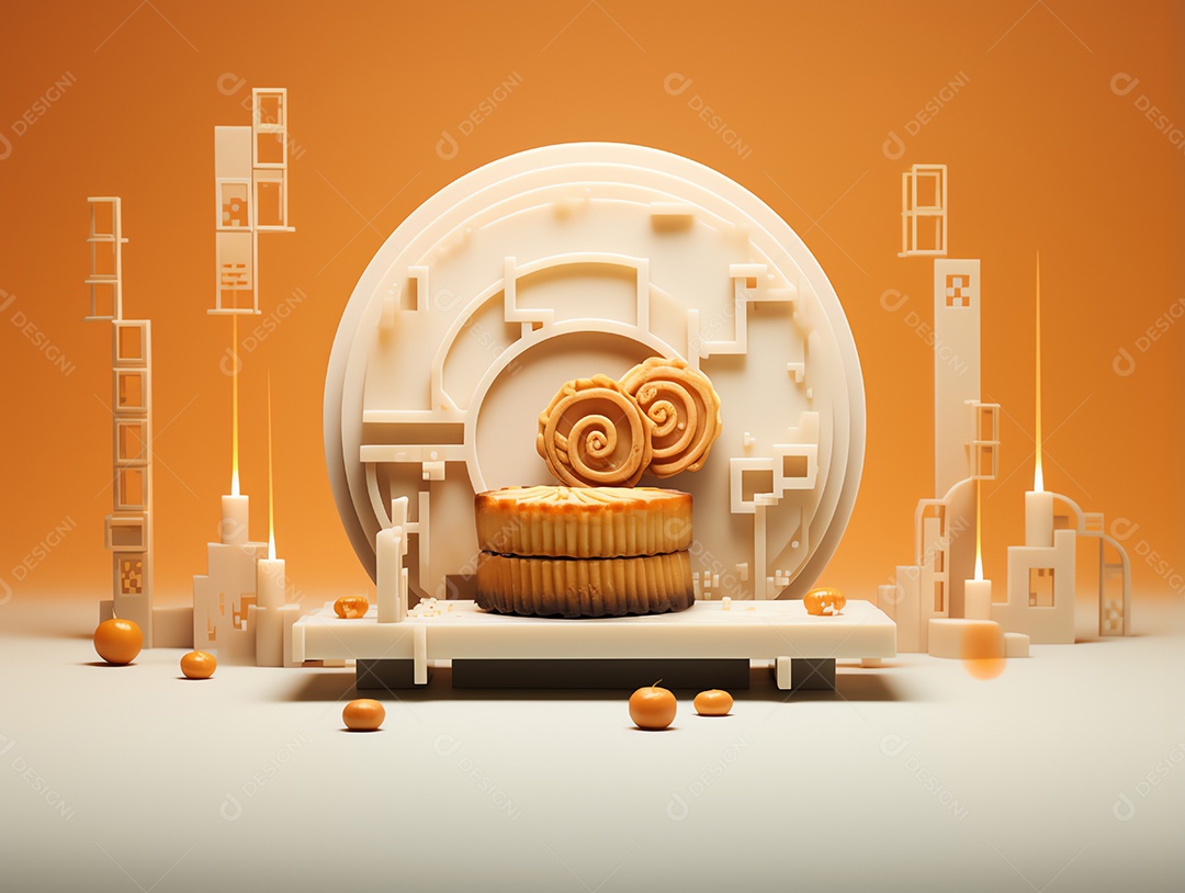 Feliz festival do meio do outono, bolo lunar asiático tradicional comemora