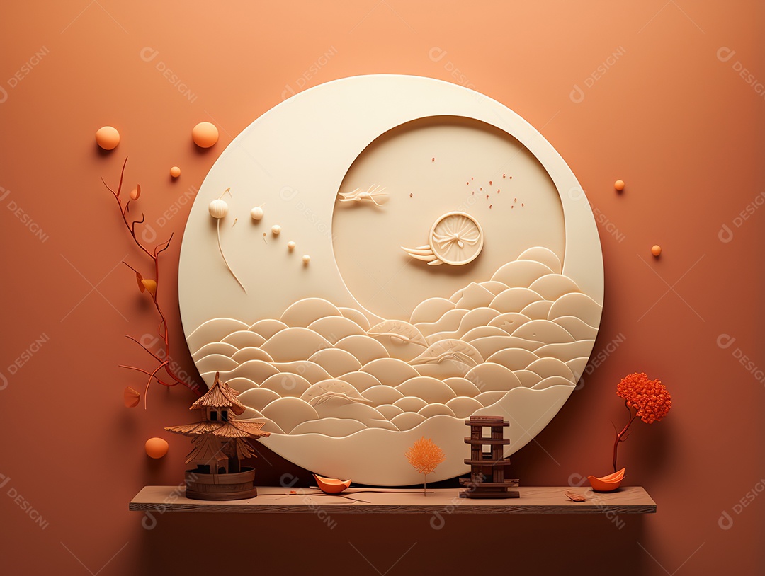 Feliz festival do meio do outono, bolo lunar asiático tradicional comemora