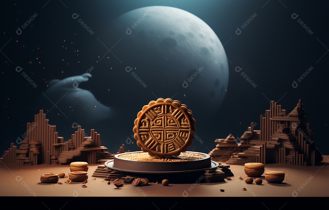 Feliz festival do meio do outono, celebração do mooncake asiático