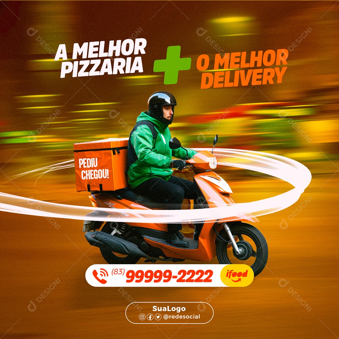 A Melhor Pizzaria + O Melhor Delivery Social Media PSD Editável