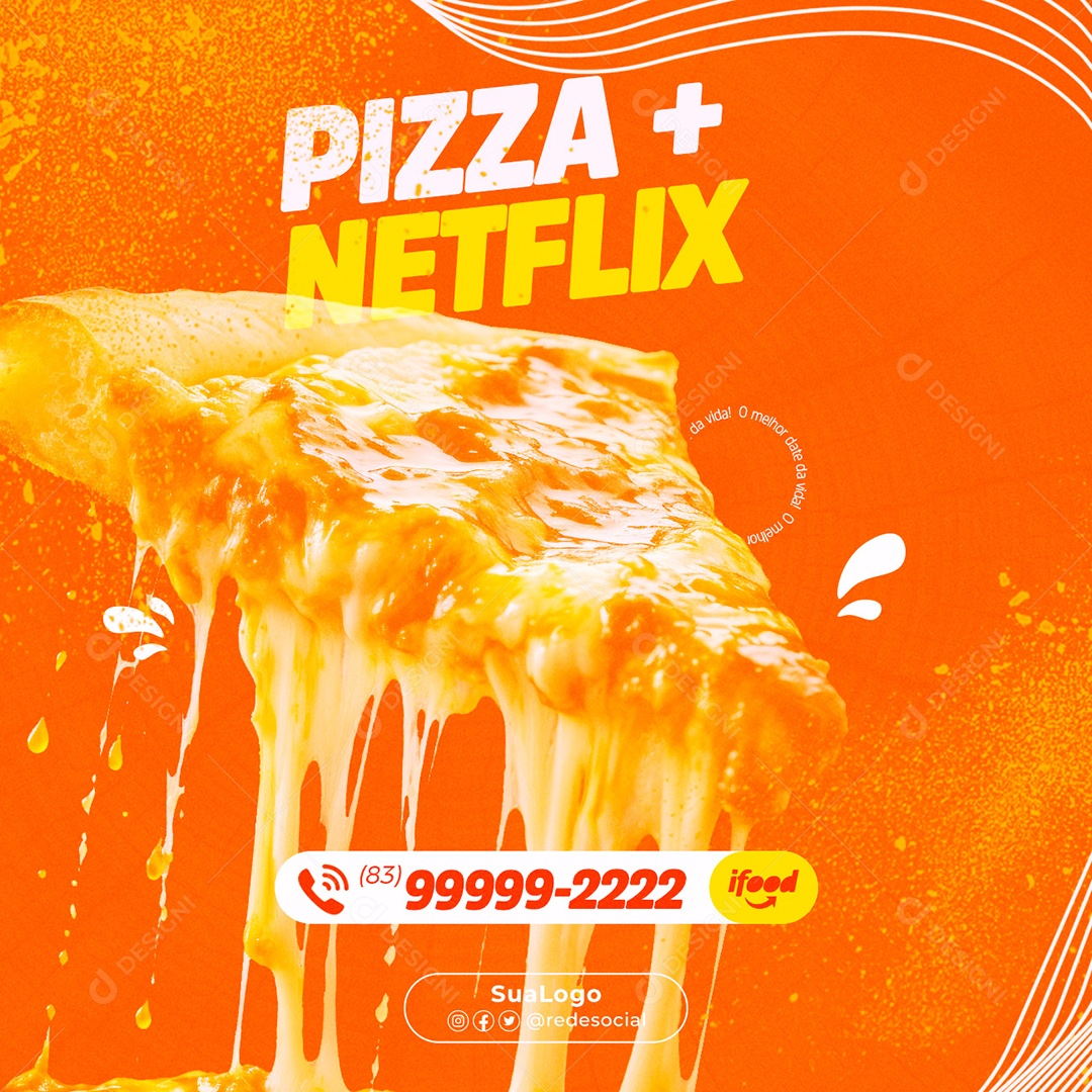 Social Media Pizza + Netflix Pizzaria PSD Editável