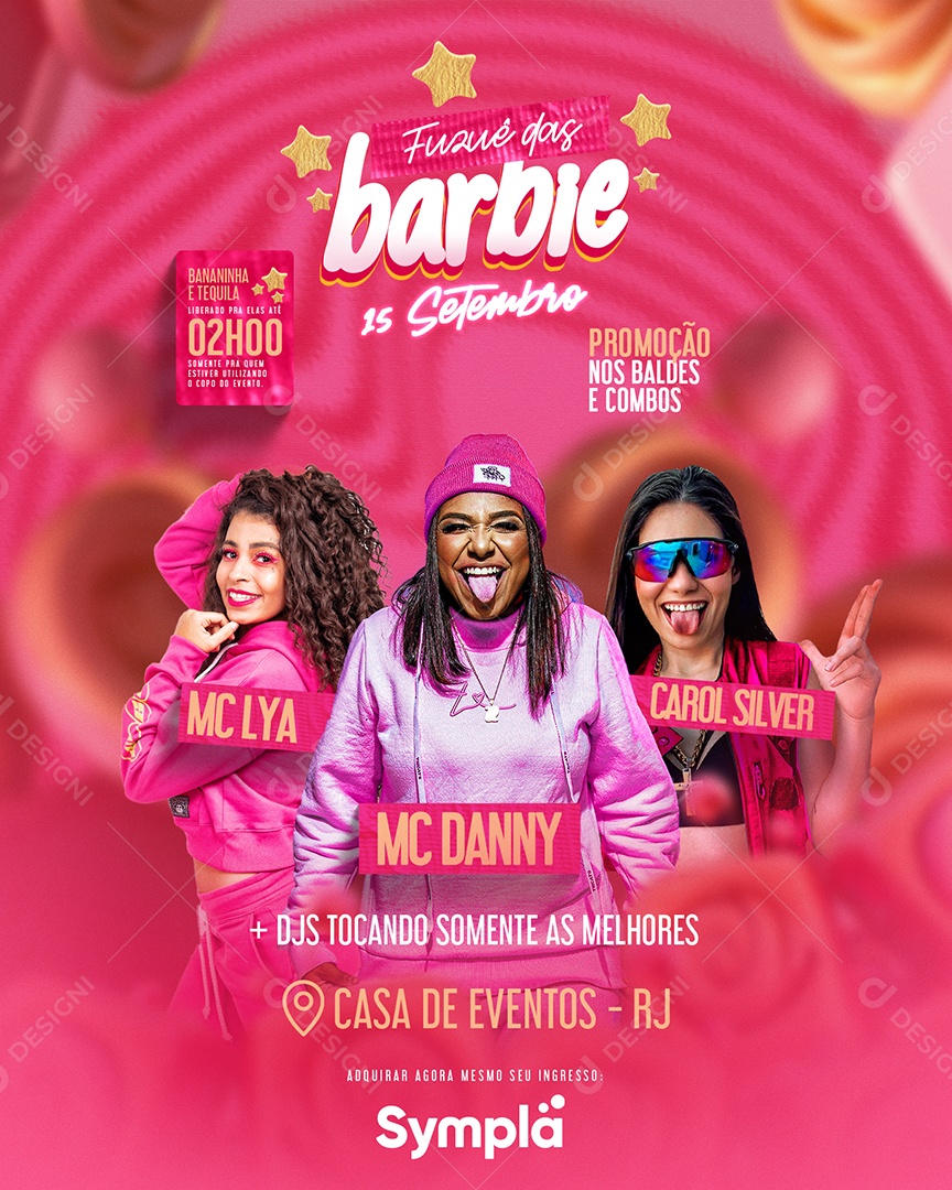 Social Media Flyer Feed Fusuê Das Barbie PSD Editável