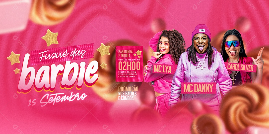 Social Media Flyer Banner Fusuê Das Barbie 15 De Setembro PSD Editável