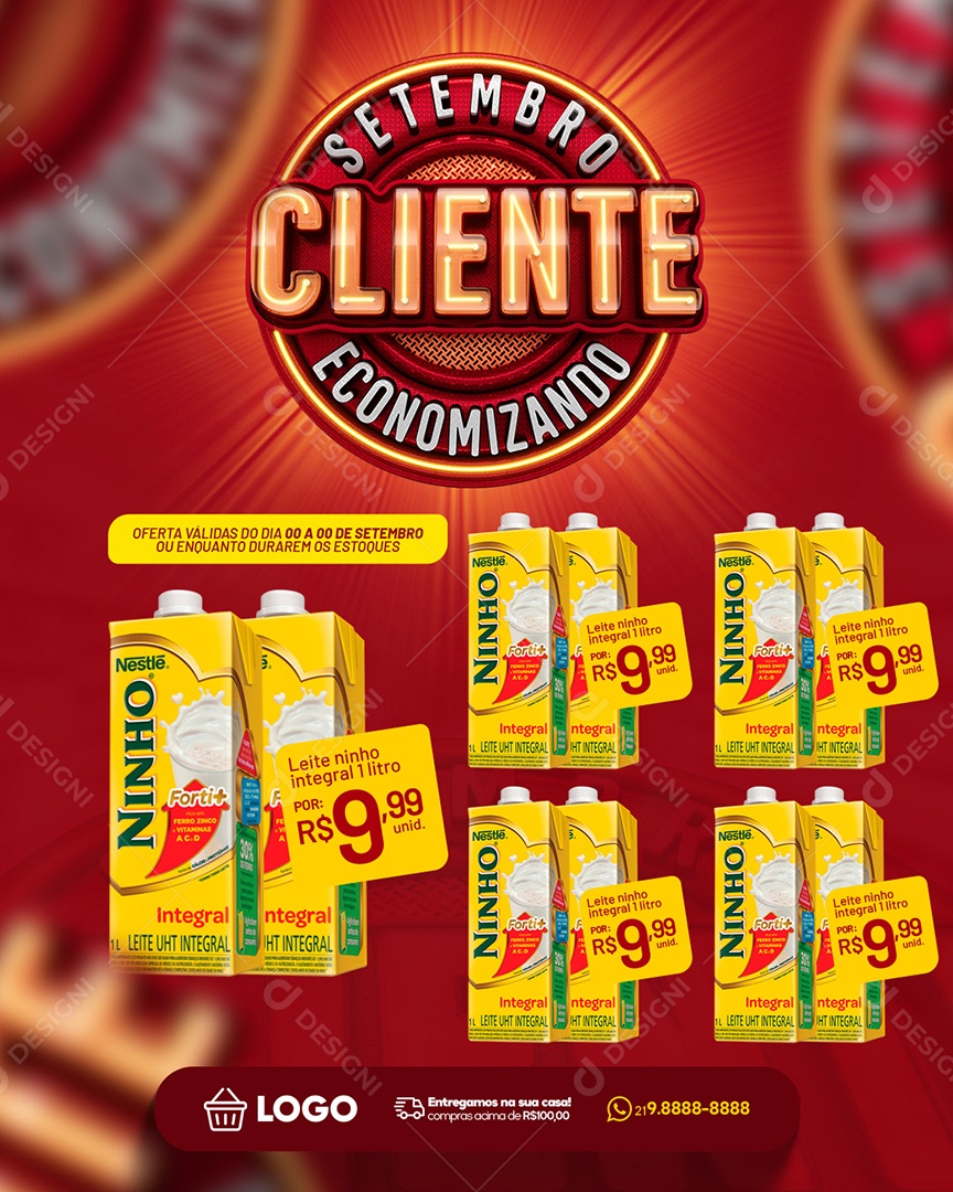 Social Media Encarte Setembro Cliente Economizando Supermercado PSD Editável