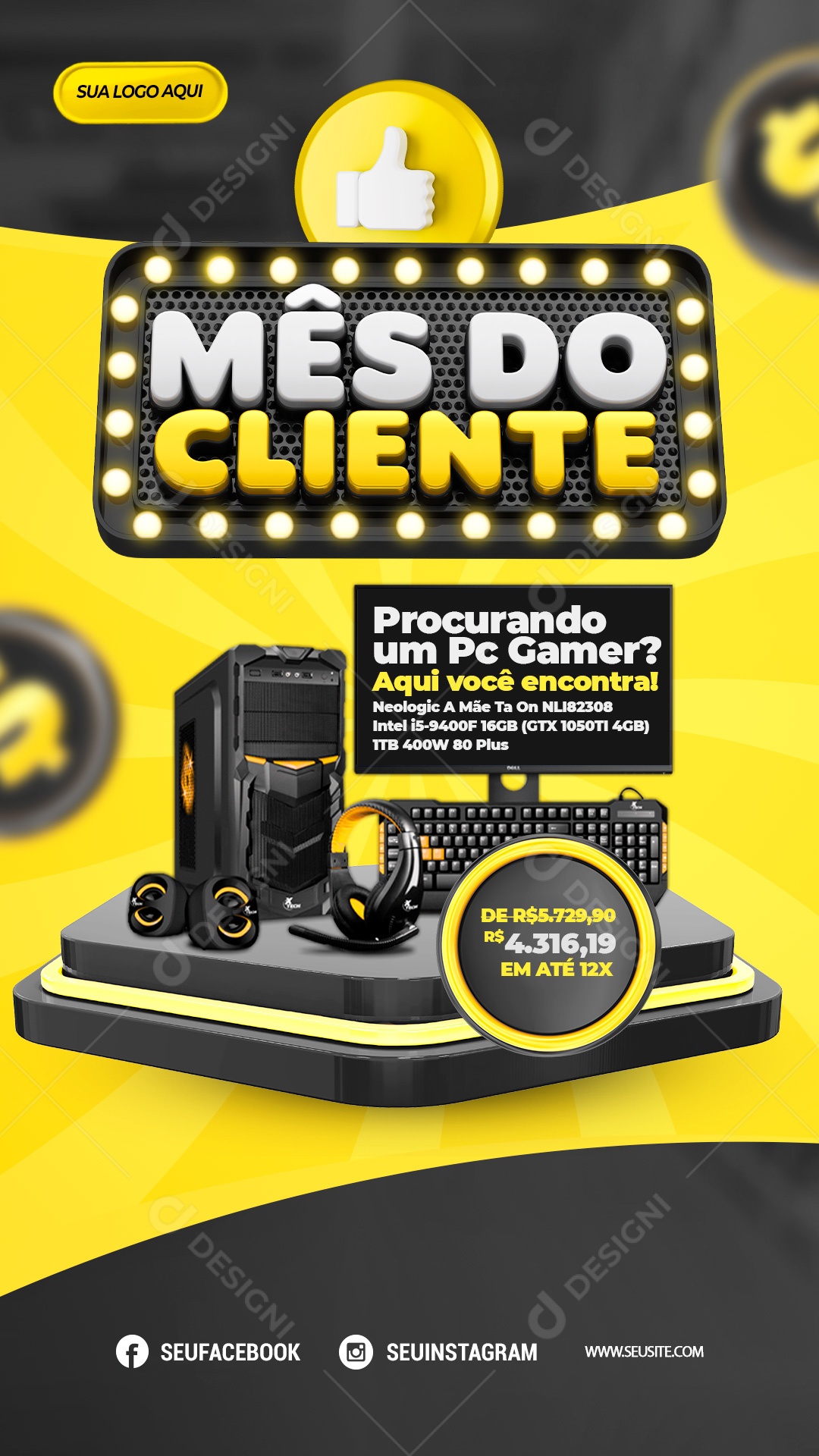 Social Media Story Mês Do Cliente Procurando um PC Gamer PSD Editável