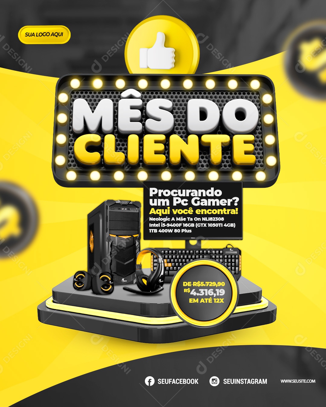 Feed Mês Do Cliente Procurando um PC Gamer Social Media PSD Editável