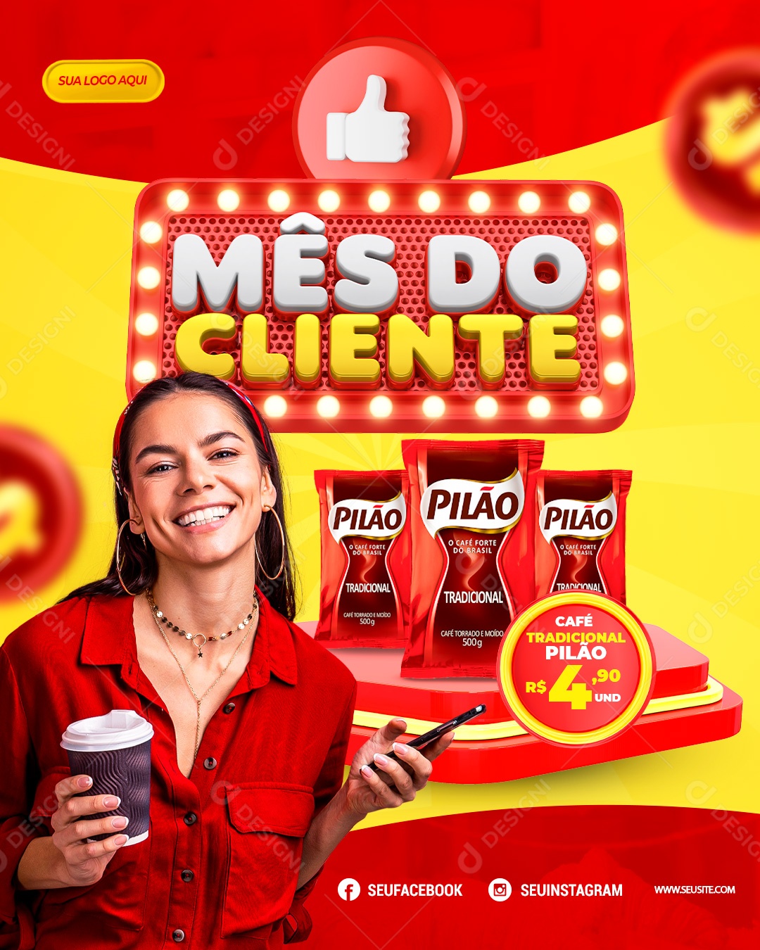 Social Media Feed Mês Do Cliente Supermercado PSD Editável