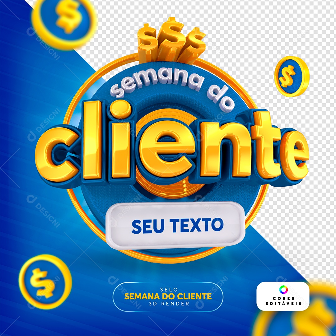 Semana do Cliente Selo 3D Azul para Composição PSD