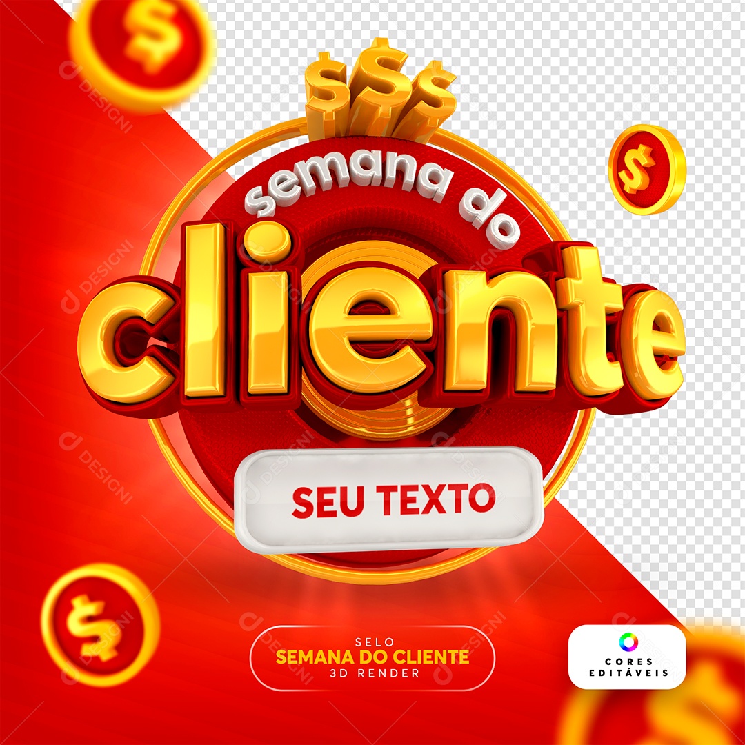 Semana do Cliente Selo 3D Vermelho para Composição PSD