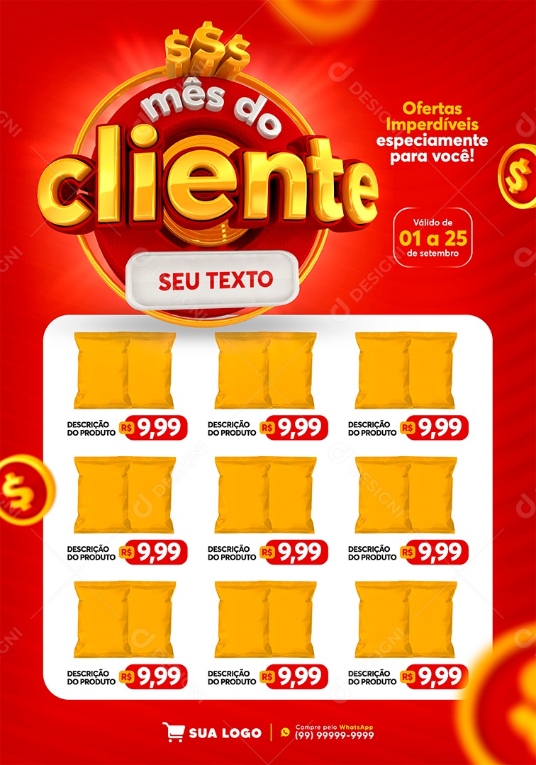 Encarte Mês do Cliente Supermercado Ofertas Imperdíveis Social Media PSD Editável
