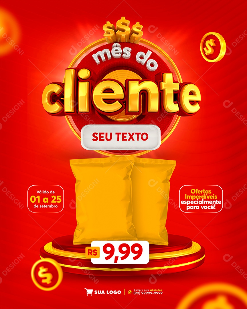 Mês do Cliente Supermercado Produtos Social Media PSD Editável