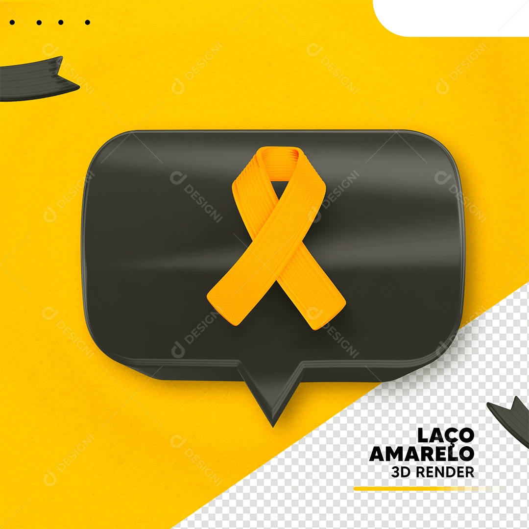 Emoji com Laço Amarelo Elemento 3D de Setembro Amarelo para Composição PSD