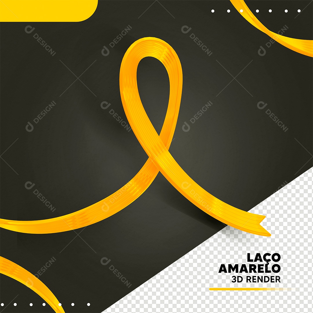 Laço Amarelo Elemento 3D de Setembro Amarelo para Composição PSD