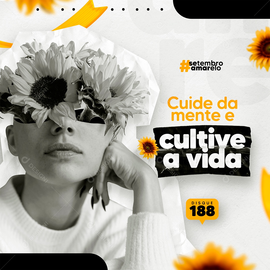 Setembro Amarelo Cuide da Mente e Cultive a Vida Social Media PSD Editável