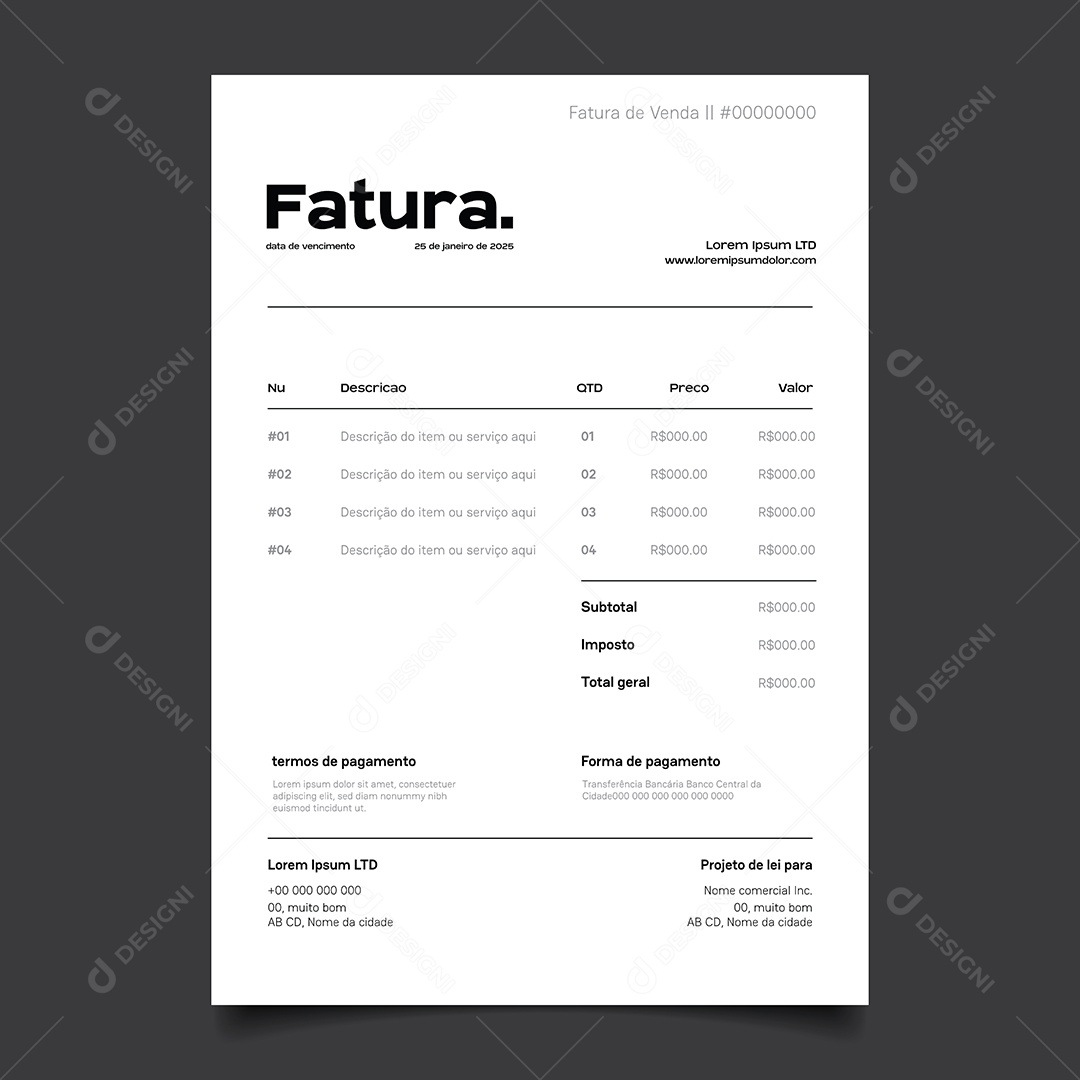 Modelo de Fatura de Pagamento Vetor EPS Editável