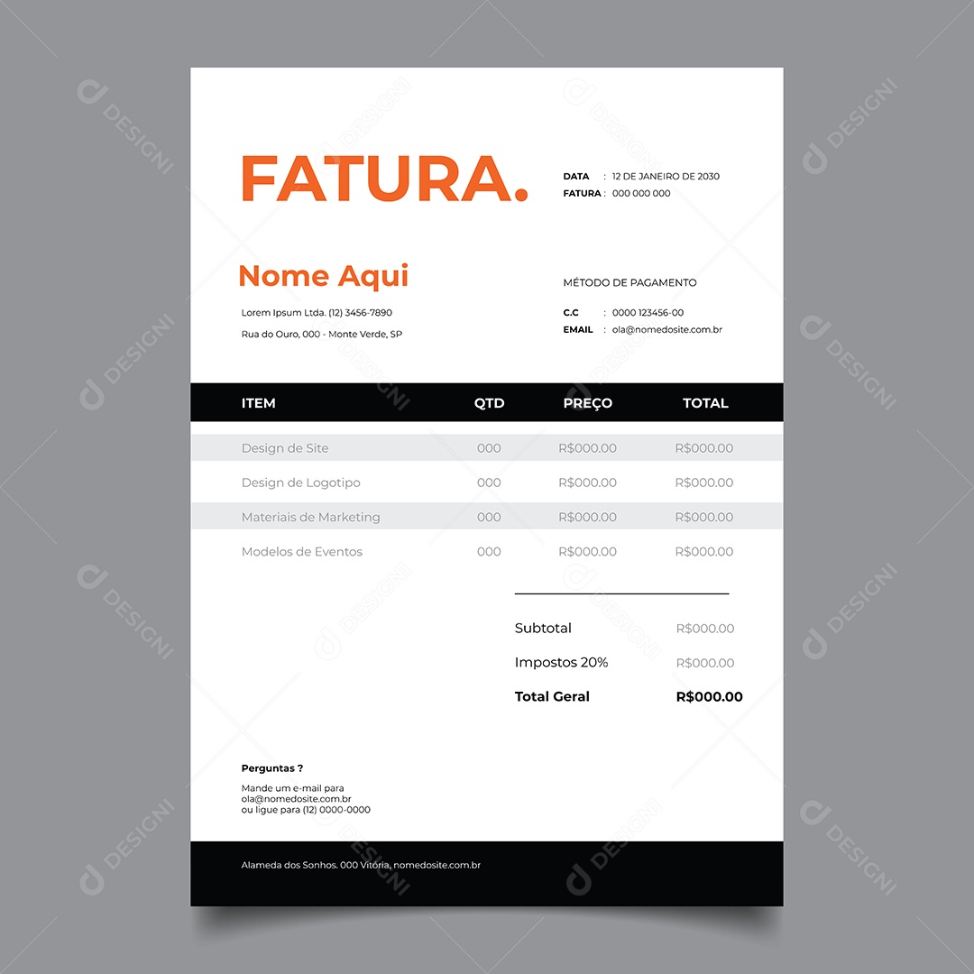 Modelo de Fatura de Pagamento Vetor EPS Editável